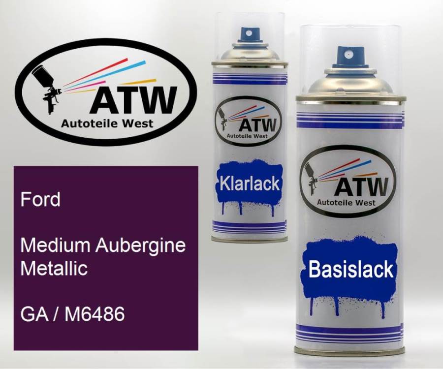 Ford, Medium Aubergine Metallic, GA / M6486: 400ml Sprühdose + 400ml Klarlack - Set, von ATW Autoteile West.